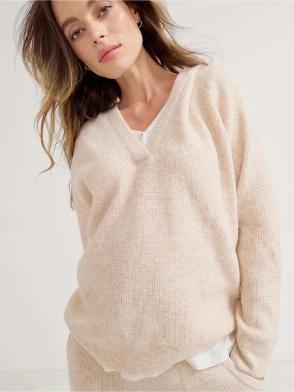 Hatch Soft V-Neck Sweater in Light Cream